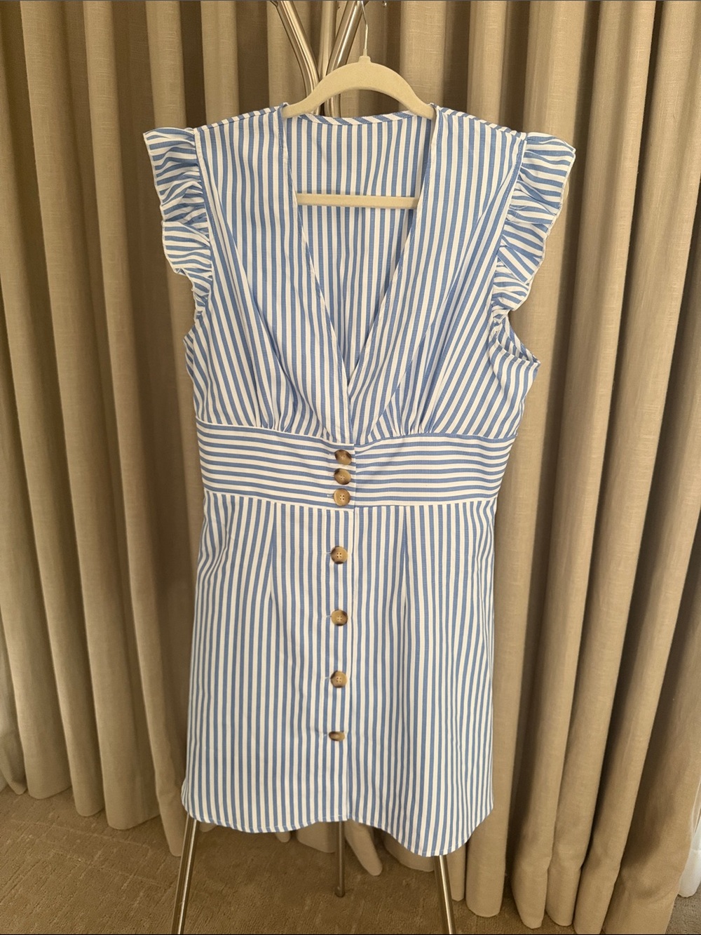 Blue Stripe Button-Front Women's Dress
